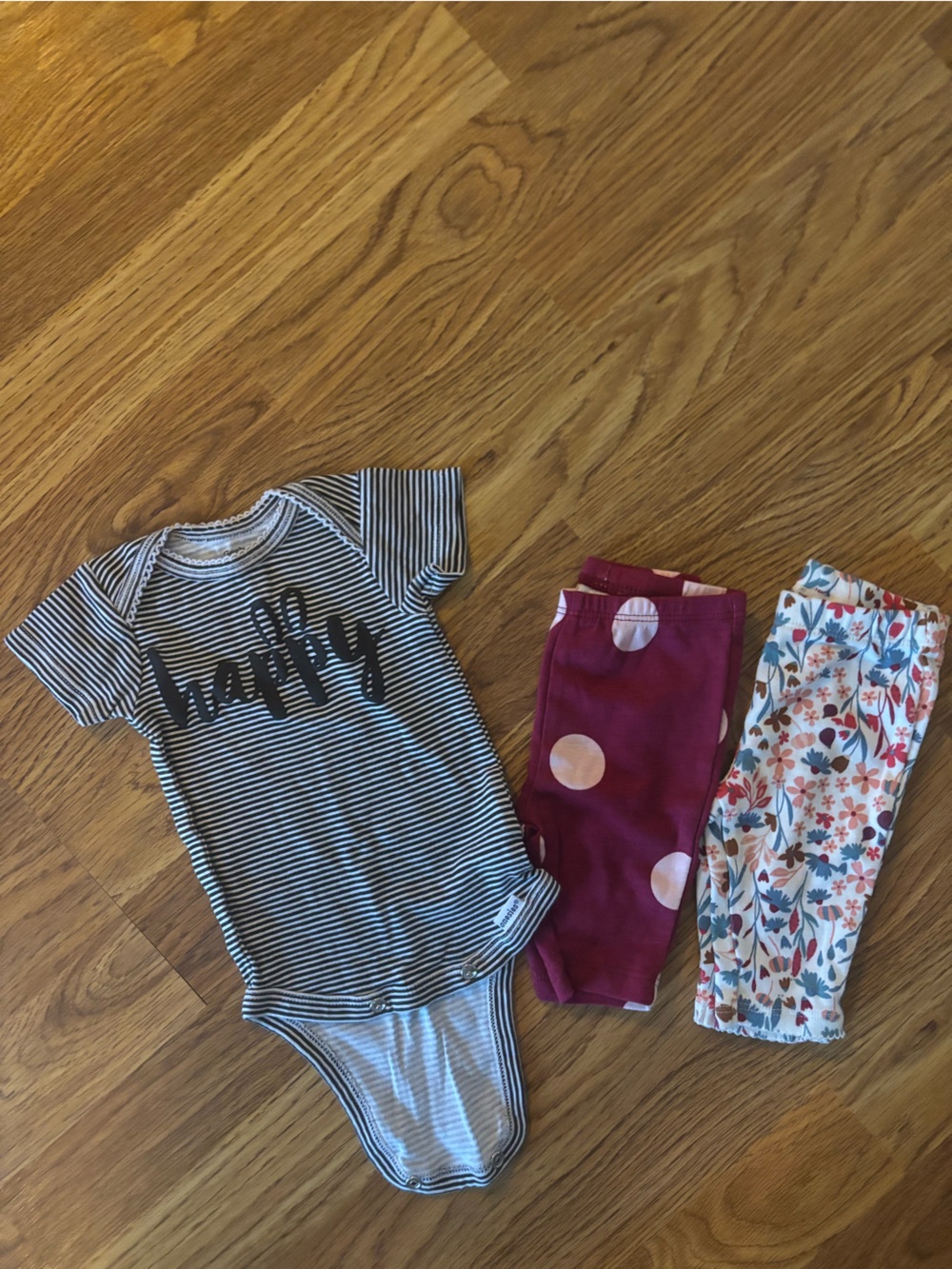 Gerber Black & White Striped Bodysuit w/ Carter’s  Polka Dot & Floral Leggings